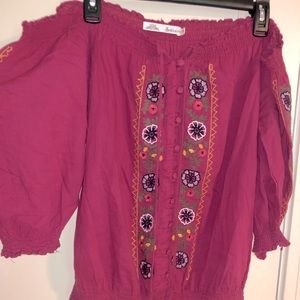 Off shoulder magenta print blouse